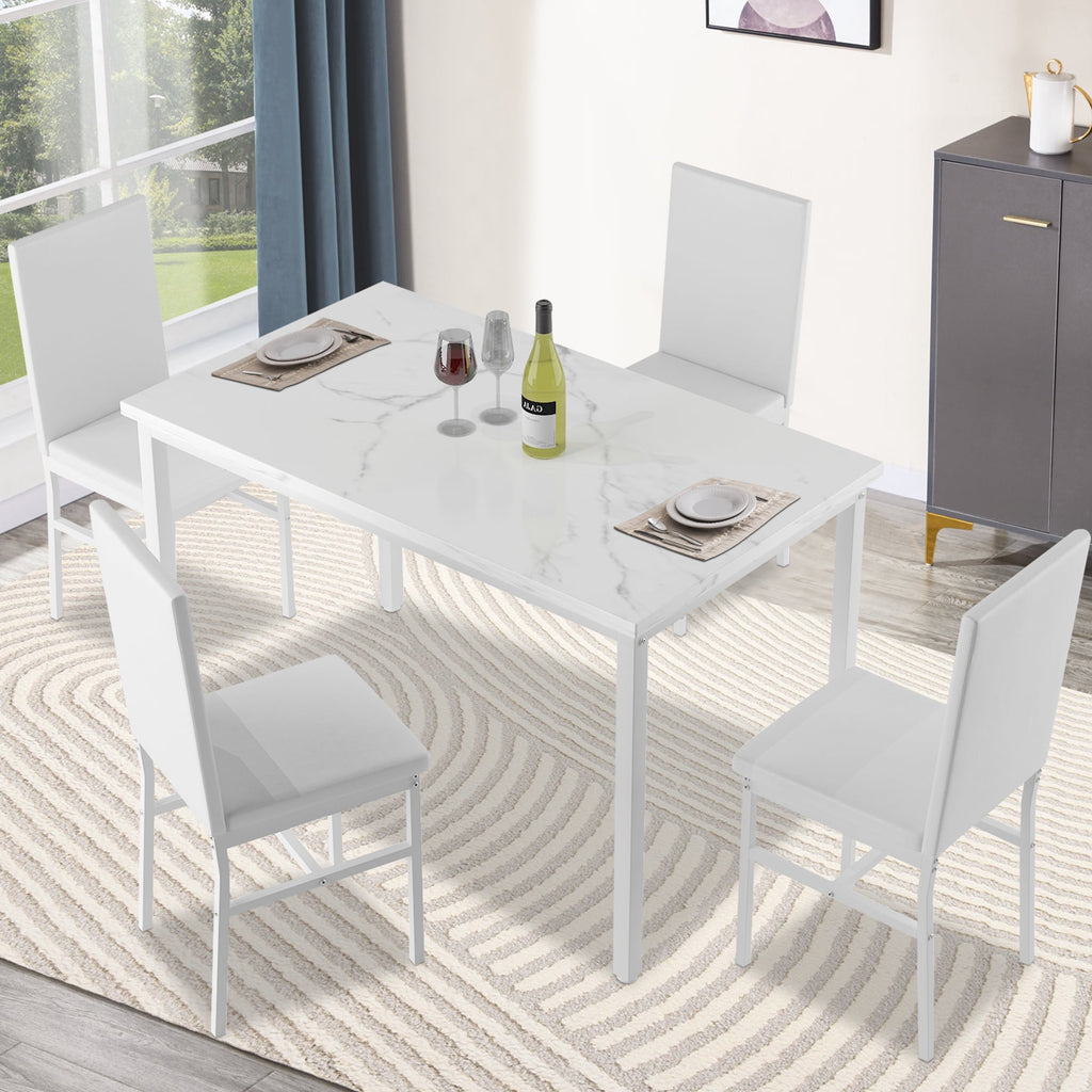 Dining Table Set for 4,  Wood Dine Table with 4 Velvet Chairs, Modern Kitchen Table Set for Home, Breakfast Nook, Cafeteria Dining Room, JA4366