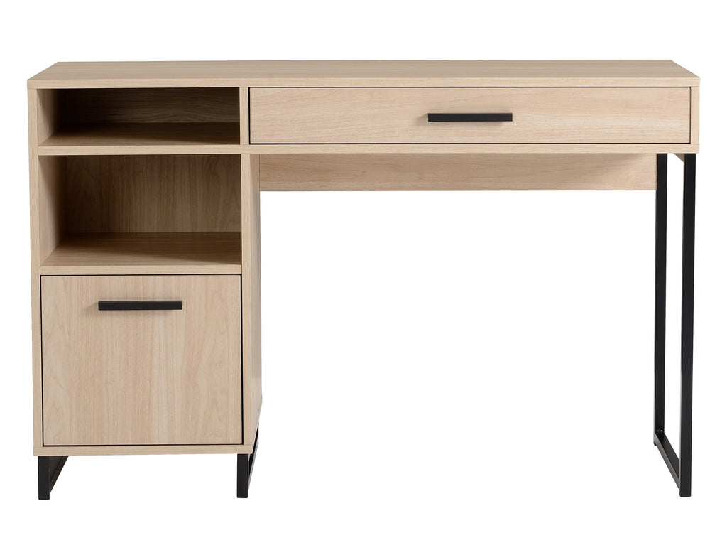 Mainstays Wood & Metal Writing Desk with 1 Drawer and 1 Door for Teen Adult,29.92 in, Natural Finish.