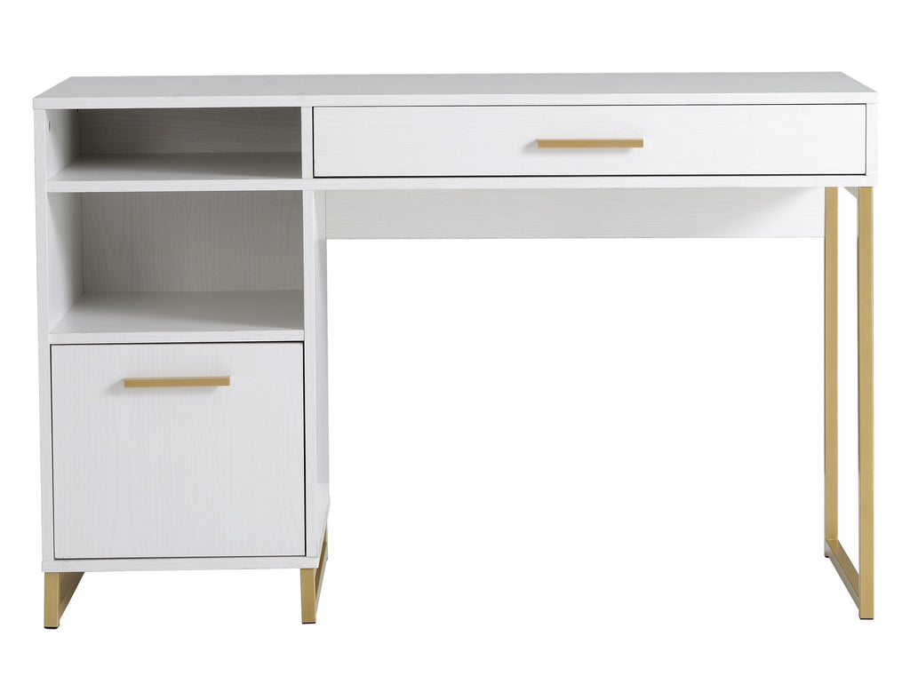 Mainstays Wood & Metal Writing Desk with 1 Drawer and 1 Door for Teen Adult,29.92 in, Natural Finish.