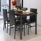Dining Table Set for 4,  Wood Dine Table with 4 Velvet Chairs, Modern Kitchen Table Set for Home, Breakfast Nook, Cafeteria Dining Room, JA4366