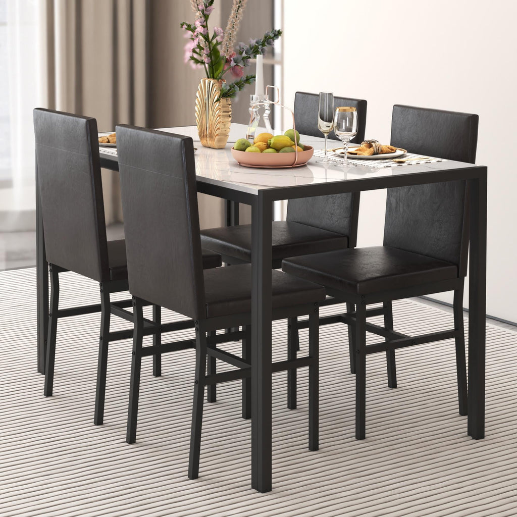 Dining Table Set for 4,  Wood Dine Table with 4 Velvet Chairs, Modern Kitchen Table Set for Home, Breakfast Nook, Cafeteria Dining Room, JA4366