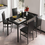Dining Table Set for 4,  Wood Dine Table with 4 Velvet Chairs, Modern Kitchen Table Set for Home, Breakfast Nook, Cafeteria Dining Room, JA4366