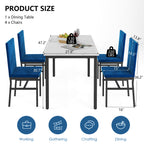 Dining Table Set for 4,  Wood Dine Table with 4 Velvet Chairs, Modern Kitchen Table Set for Home, Breakfast Nook, Cafeteria Dining Room, JA4366