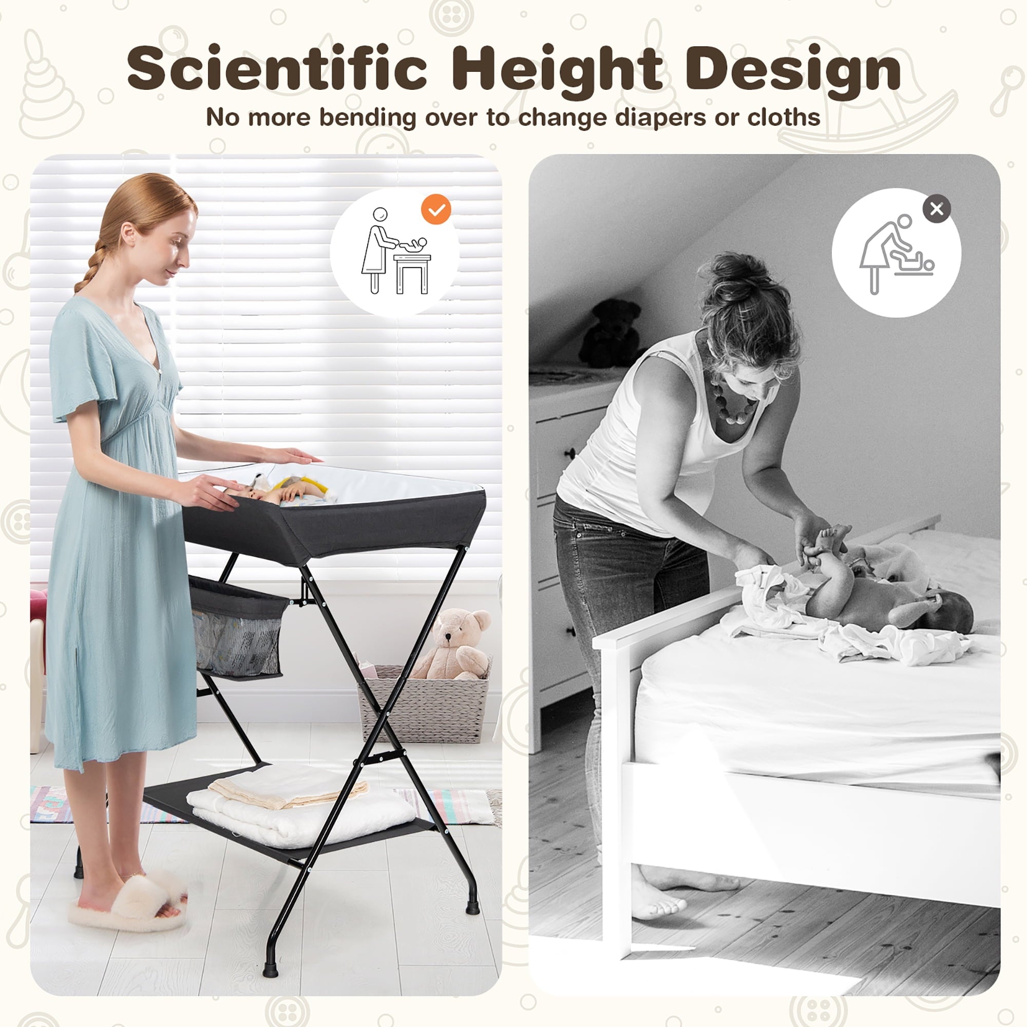 Costway Baby Infant Changing Table Folding Diaper Station Nursery with Storage Black