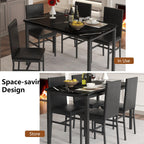 Dining Table Set for 4,  Wood Dine Table with 4 Velvet Chairs, Modern Kitchen Table Set for Home, Breakfast Nook, Cafeteria Dining Room, JA4366