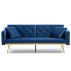 uhomepro Modern Futon, Velvet Sofa Bed, Mid Century Sofa with Metal Legs, 2 Pillows, Love Seat Living Room Furniture for Small Space Office, Beige