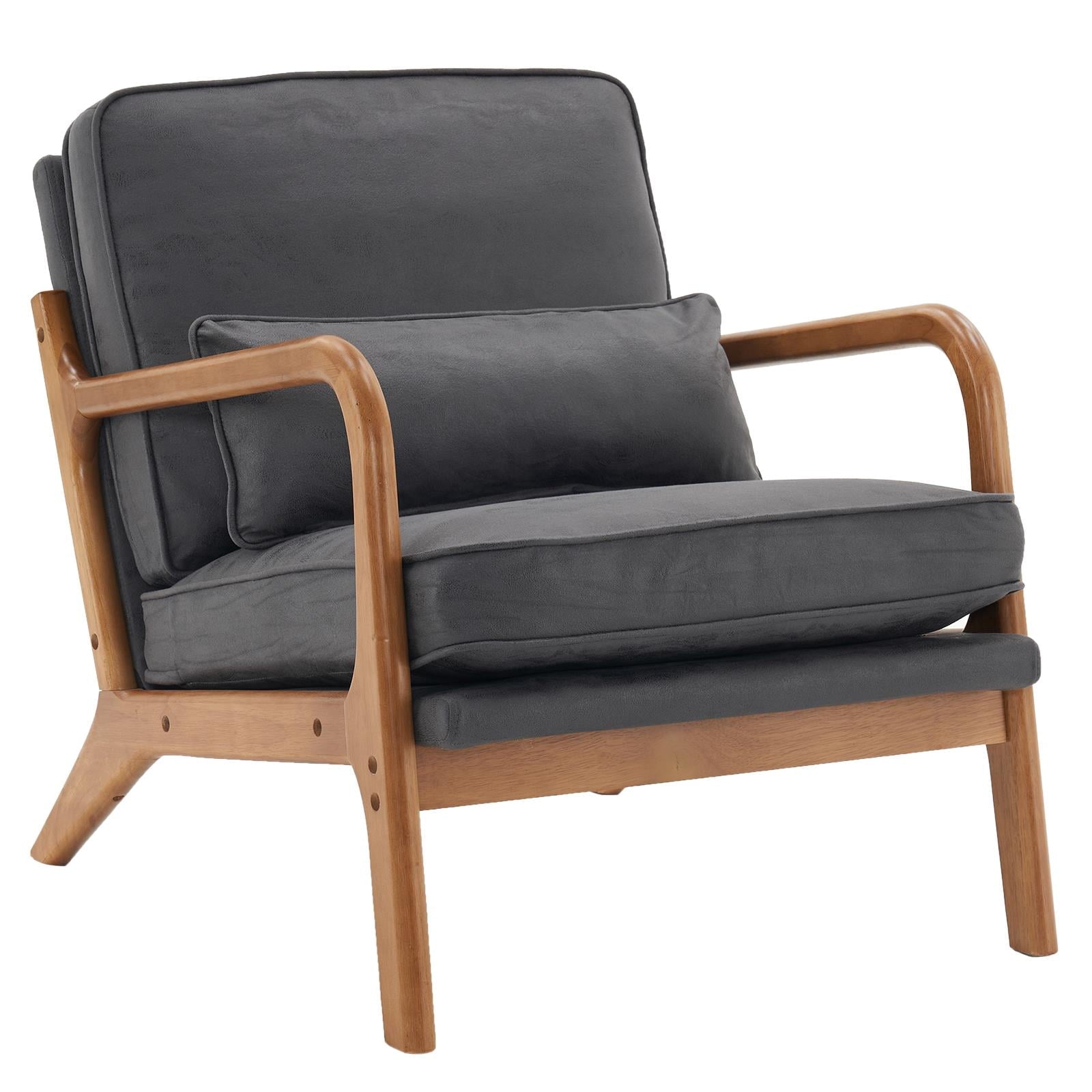 UBesGoo Modern Wood Club Chair Bronzing Cloth Fabric Upholstered Reading Accent Chair with Solid Wood Frame Brown