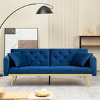 uhomepro Modern Futon, Velvet Sofa Bed, Mid Century Sofa with Metal Legs, 2 Pillows, Love Seat Living Room Furniture for Small Space Office, Beige