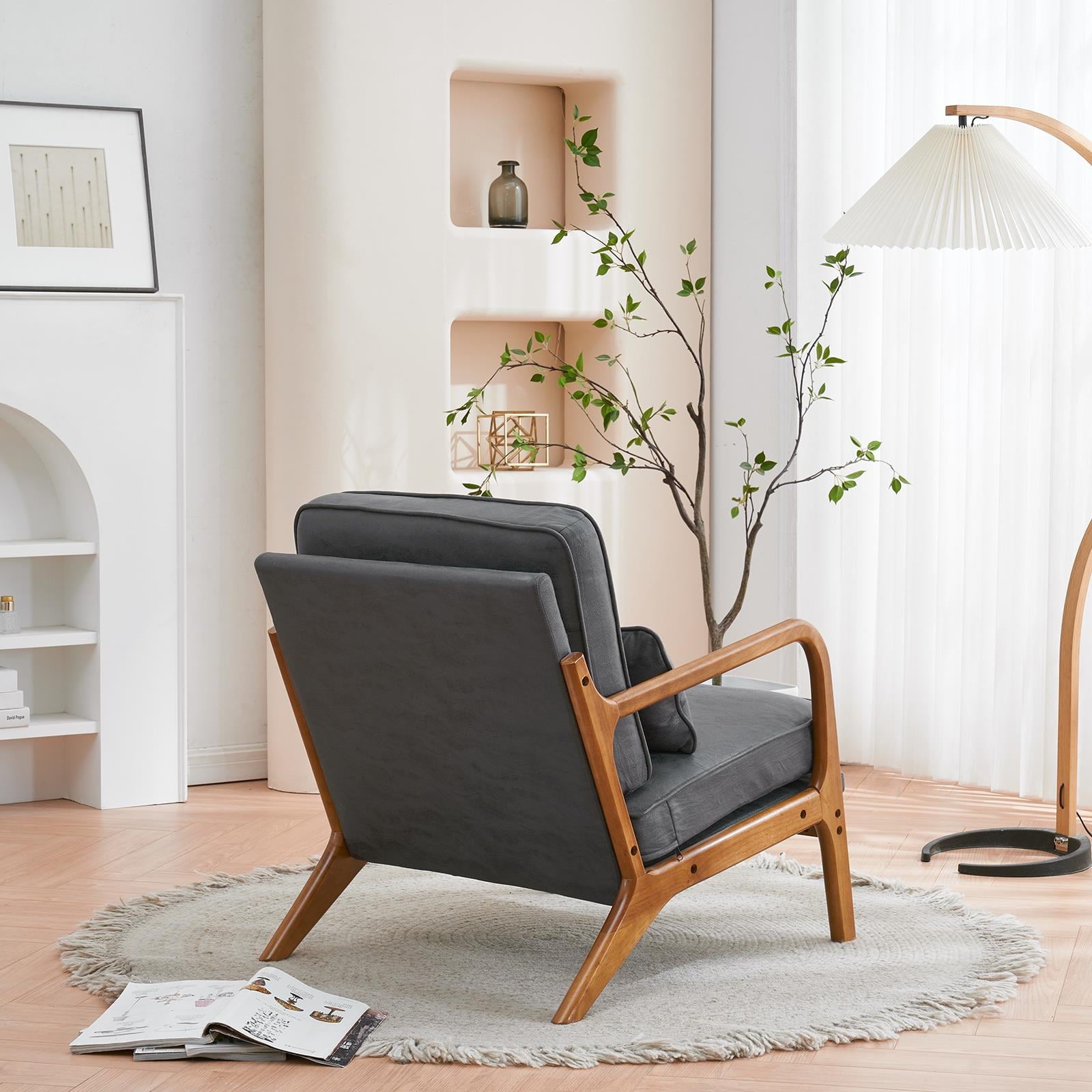 UBesGoo Modern Wood Club Chair Bronzing Cloth Fabric Upholstered Reading Accent Chair with Solid Wood Frame Brown