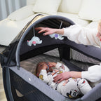 Pamo Babe Unisex Portable Baby Play Yard Include Wheels, Canopy, Changing Table for Newborn(Grey)