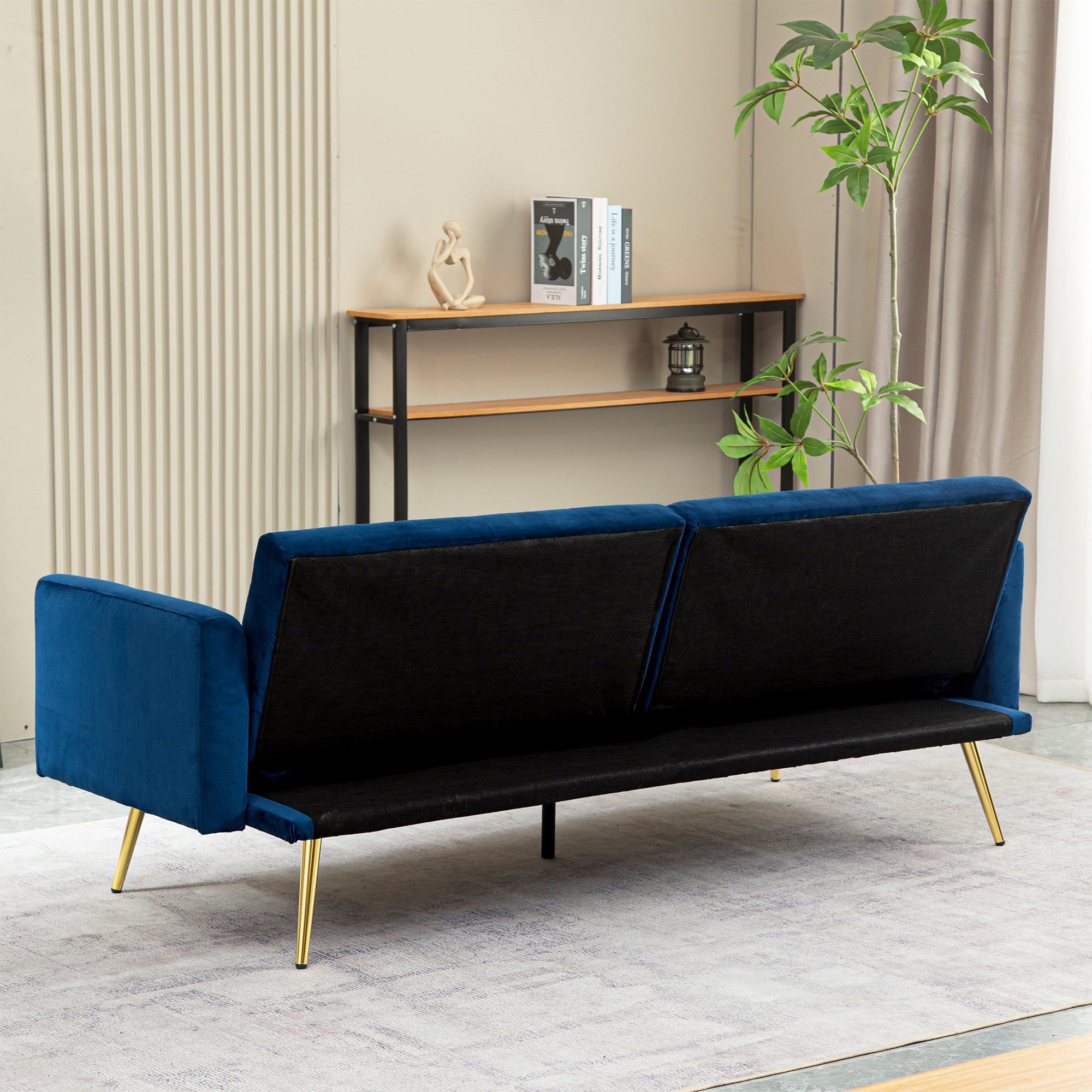 uhomepro Modern Futon, Velvet Sofa Bed, Mid Century Sofa with Metal Legs, 2 Pillows, Love Seat Living Room Furniture for Small Space Office, Beige