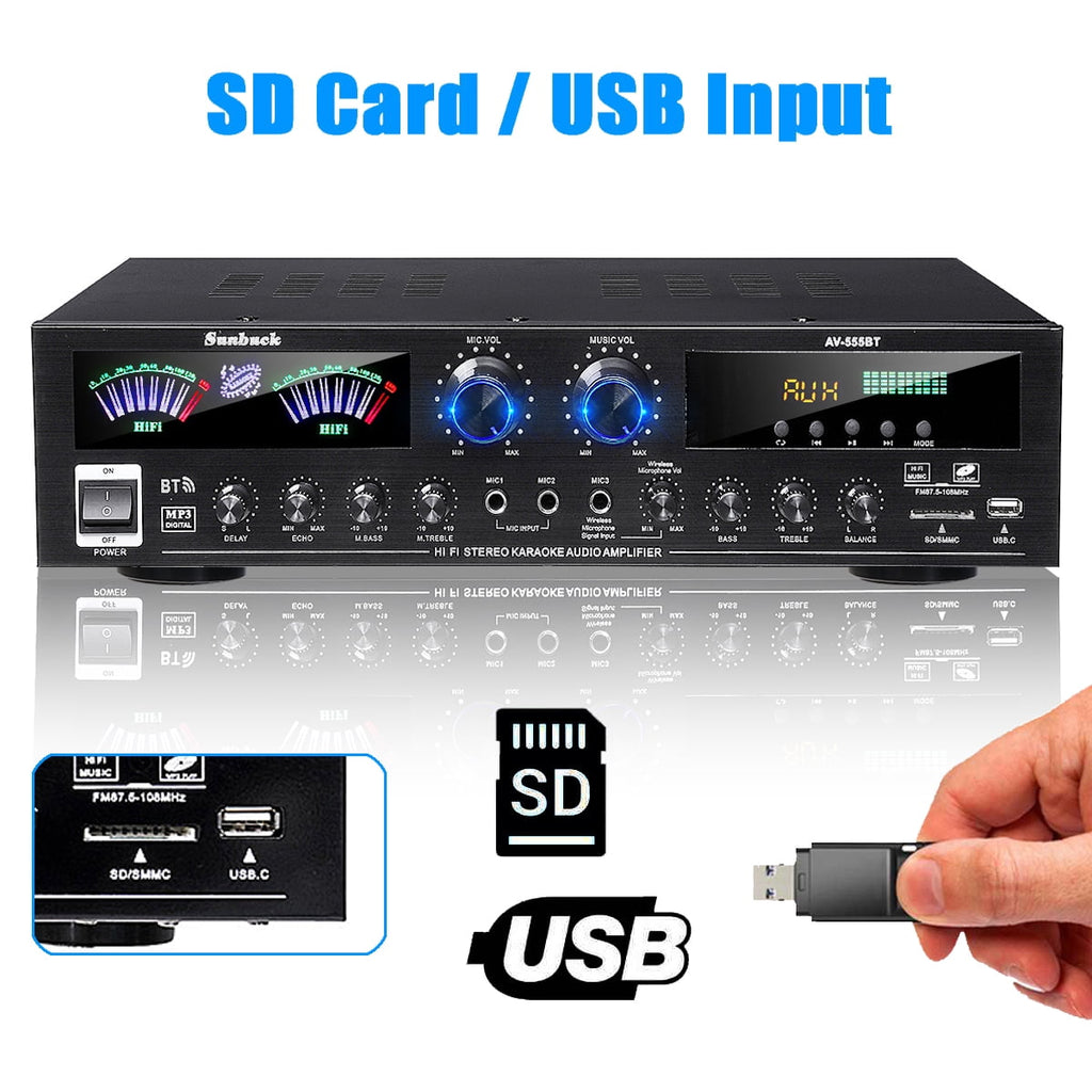 Sunbuck 4000W Surround Sound Bluetooth Audio Power Amplifiers Receiver for Home Stereo Theater System
