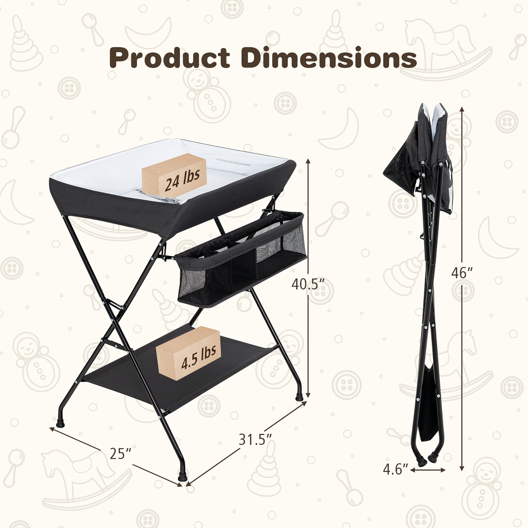Costway Baby Infant Changing Table Folding Diaper Station Nursery with Storage Black
