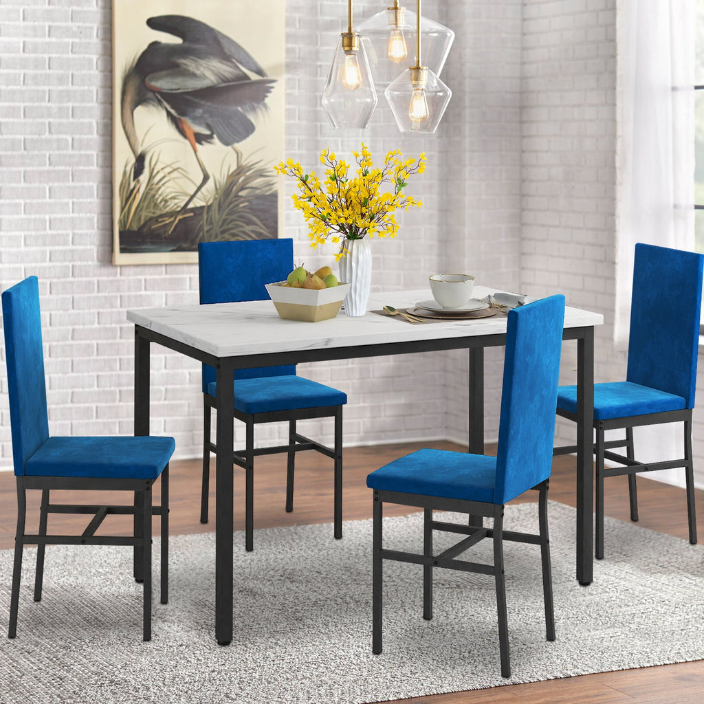 Dining Table Set for 4,  Wood Dine Table with 4 Velvet Chairs, Modern Kitchen Table Set for Home, Breakfast Nook, Cafeteria Dining Room, JA4366