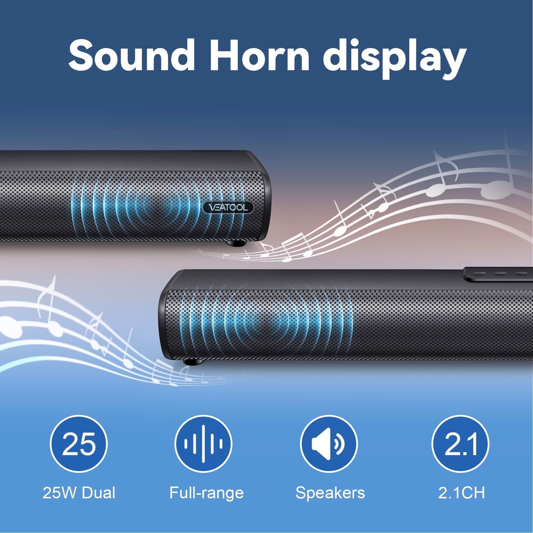 VEAT00L 2.1ch Sound Bars for TV, Soundbar with Subwoofer, Wired & Wireless Bluetooth 5.0 3D Surround Speakers, Optical/HDMI/AUX/RCA/USB Connection, Wall Mountable, Remote Control