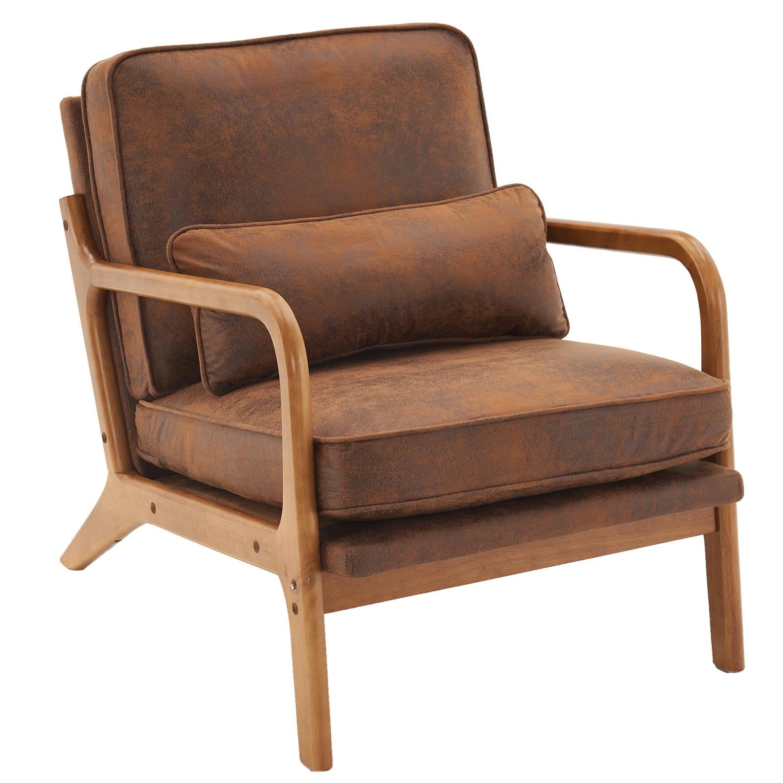 UBesGoo Modern Wood Club Chair Bronzing Cloth Fabric Upholstered Reading Accent Chair with Solid Wood Frame Brown