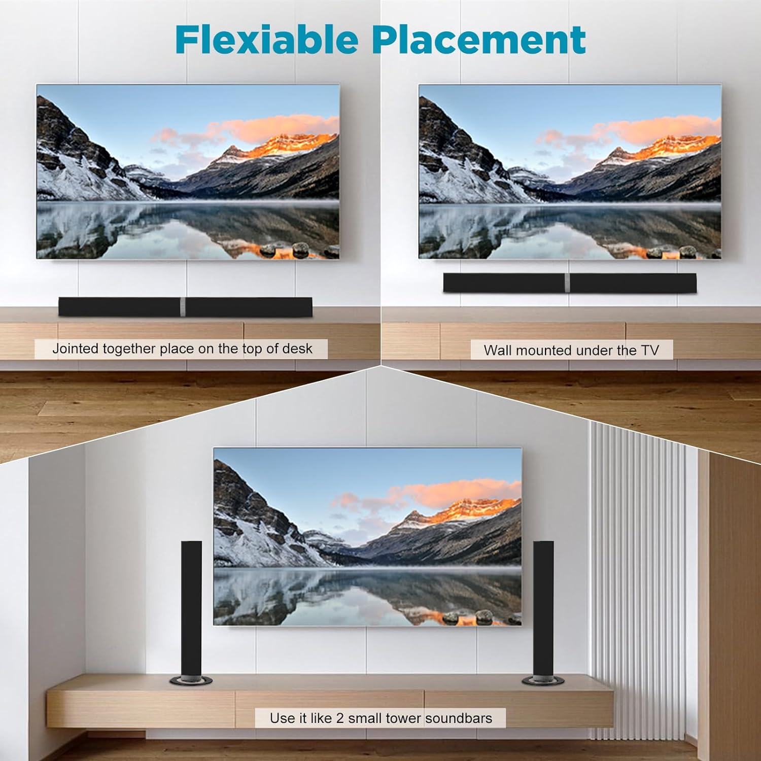 VEAT00L 2.1ch Sound Bars for TV, Soundbar with Subwoofer, Wired & Wireless Bluetooth 5.0 3D Surround Speakers, Optical/HDMI/AUX/RCA/USB Connection, Wall Mountable, Remote Control