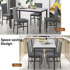 Dining Table Set for 4,  Wood Dine Table with 4 Velvet Chairs, Modern Kitchen Table Set for Home, Breakfast Nook, Cafeteria Dining Room, JA4366