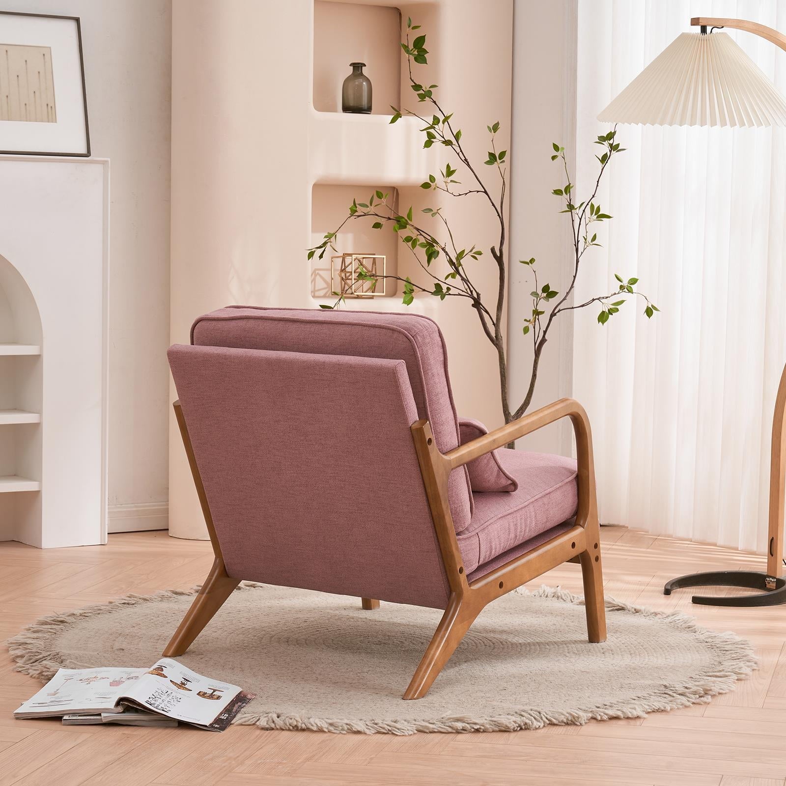 UBesGoo Modern Wood Club Chair Bronzing Cloth Fabric Upholstered Reading Accent Chair with Solid Wood Frame Brown