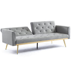 uhomepro Modern Futon, Velvet Sofa Bed, Mid Century Sofa with Metal Legs, 2 Pillows, Love Seat Living Room Furniture for Small Space Office, Beige
