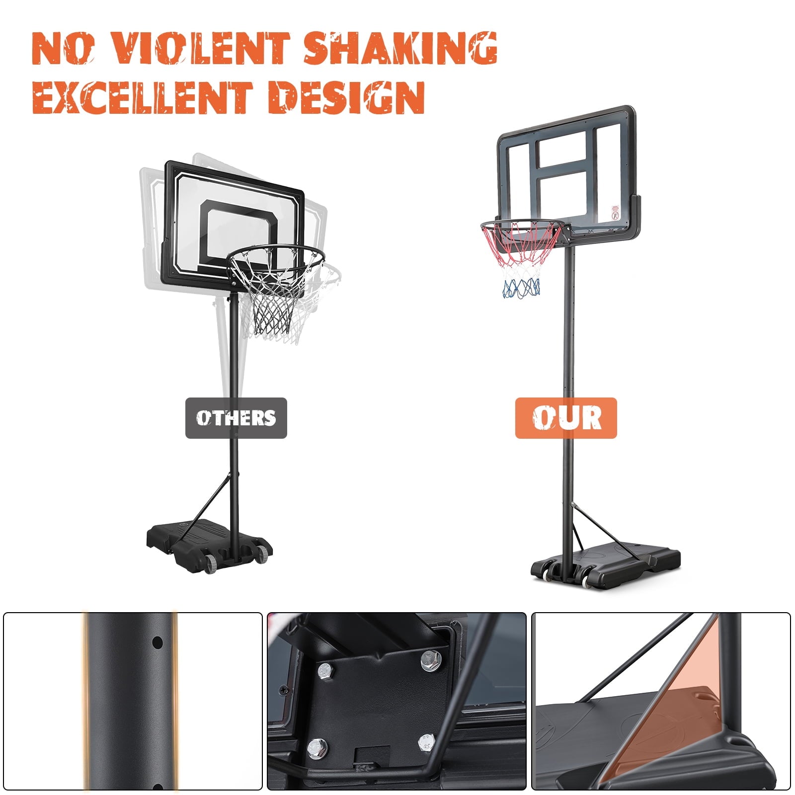 44 inch Outdoor Basketball Hoop Stand for Adults, SEGMART 4.9FT-10FT Height Adjustable Portable