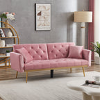 uhomepro Modern Futon, Velvet Sofa Bed, Mid Century Sofa with Metal Legs, 2 Pillows, Love Seat Living Room Furniture for Small Space Office, Beige