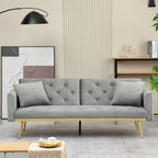 uhomepro Modern Futon, Velvet Sofa Bed, Mid Century Sofa with Metal Legs, 2 Pillows, Love Seat Living Room Furniture for Small Space Office, Beige