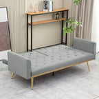 uhomepro Modern Futon, Velvet Sofa Bed, Mid Century Sofa with Metal Legs, 2 Pillows, Love Seat Living Room Furniture for Small Space Office, Beige