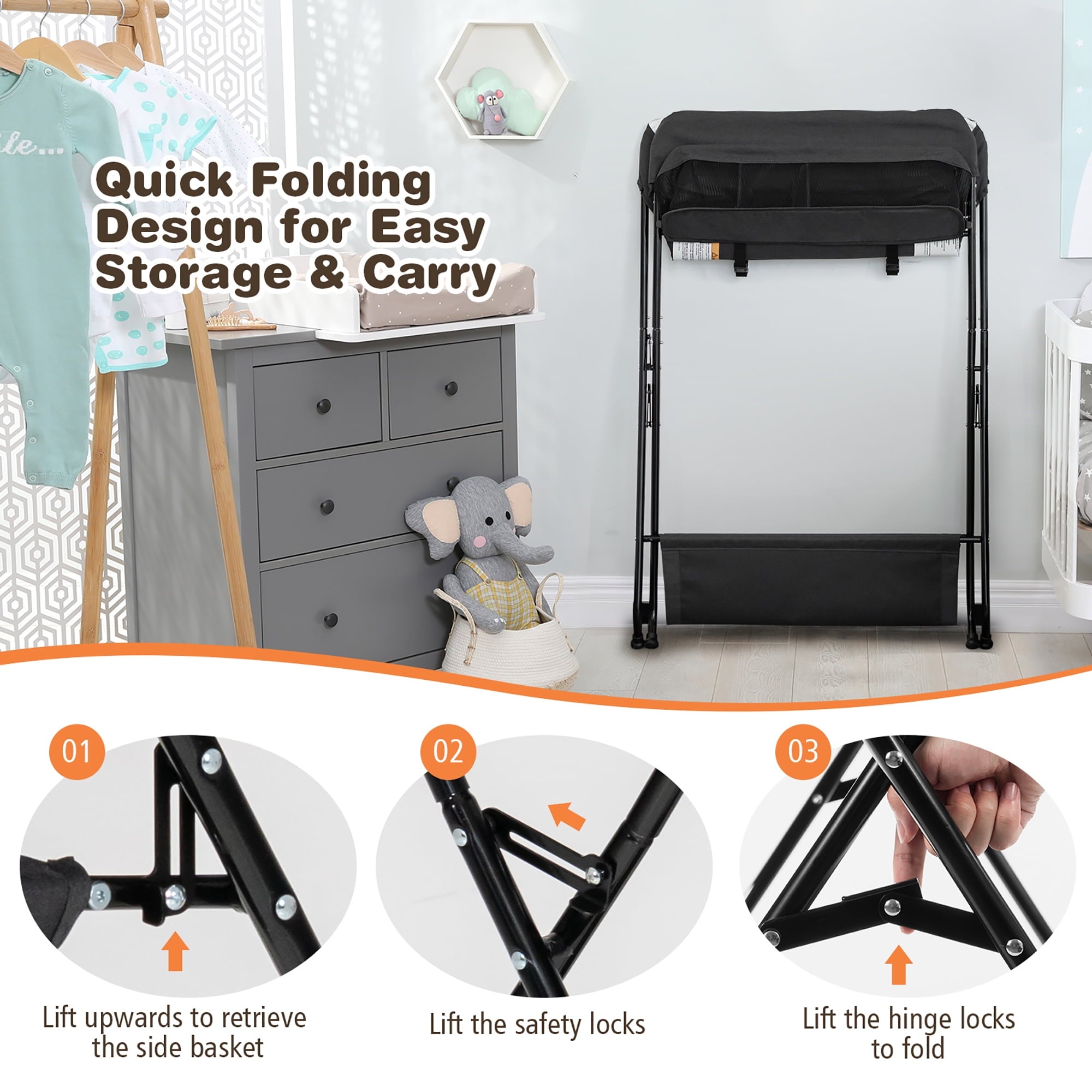 Costway Baby Infant Changing Table Folding Diaper Station Nursery with Storage Black