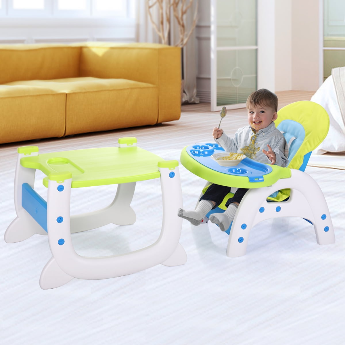 TOBBI 3 in 1 Baby High Chair Convertible Toddler Table Chair Set, Play Seat Booster with Feeding Tray, Adjustable Seat Back, Pink