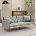 uhomepro Modern Futon, Velvet Sofa Bed, Mid Century Sofa with Metal Legs, 2 Pillows, Love Seat Living Room Furniture for Small Space Office, Beige