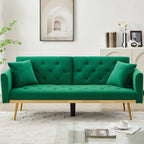 uhomepro Modern Futon, Velvet Sofa Bed, Mid Century Sofa with Metal Legs, 2 Pillows, Love Seat Living Room Furniture for Small Space Office, Beige